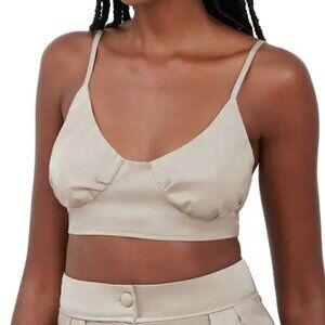 NWT 4th & Reckless Francesca Satin Crop Camisole Silky Top Taupe Brown Sz M